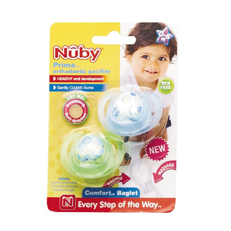 Nuby Prima Orthodontic Pacifier 0-6 Months 2 Pack Assorted, , hi-res