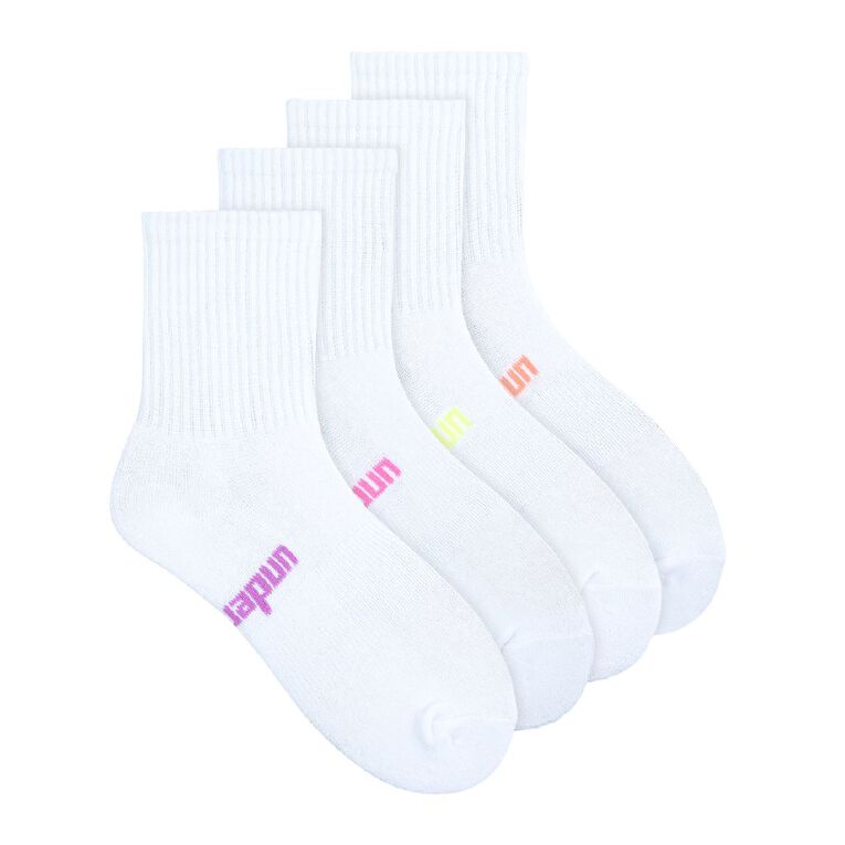 Underworks Women's Sport Mid Crew Socks 4 Pack, White, hi-res