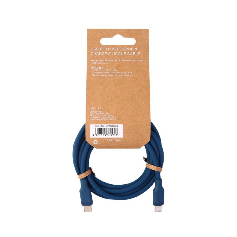 Lifestyles USB-C To USB-C Cable 2M Silicone Blue, , hi-res