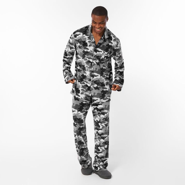 H&H Men's Soft Mink Button Up Pyjama Set, Grey Dark, hi-res