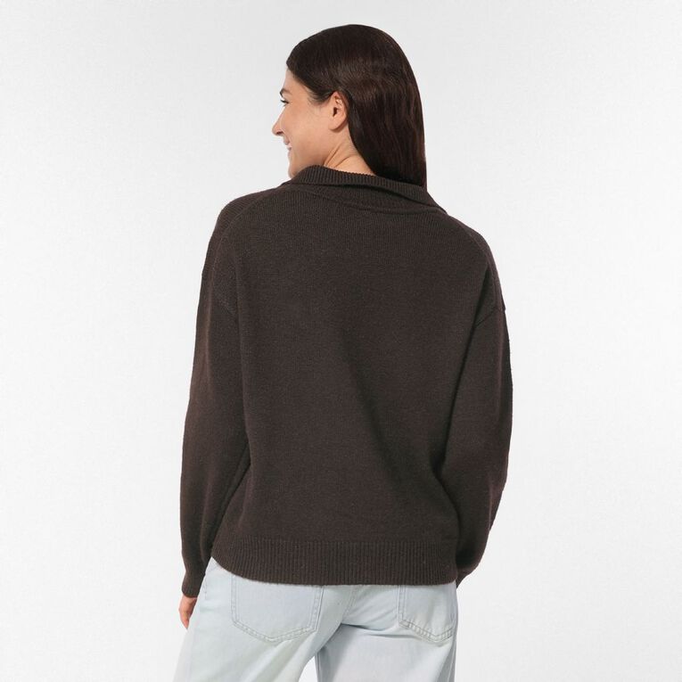 H&H Women's Collared Jumper, Brown Dark, hi-res