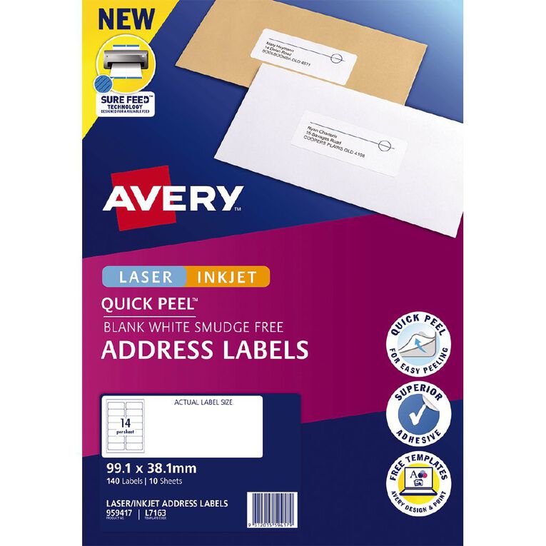 Avery Quick Peel Address Labels 99.1 x 38.1mm 140 Labels, , hi-res