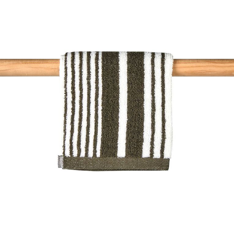 Maison d'Or Striped Face Towel Green Dark 30cm x 30cm, , hi-res