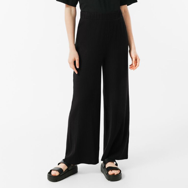 H&H Women's Wide Rib Pull On Pants, Black, hi-res