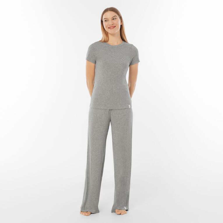 H&H Women's Lounge Ribbed Tee, Grey Marle, hi-res