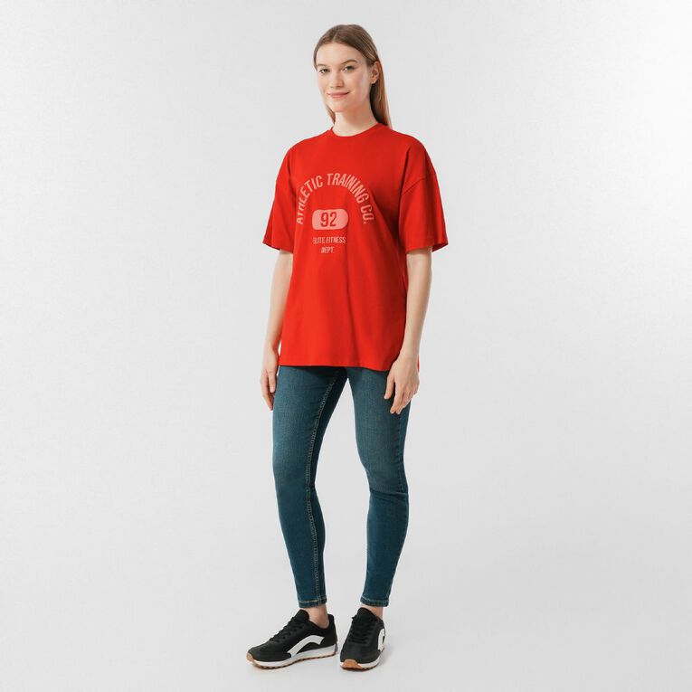H&H Women's Short Sleeve Boyfriend Graphic Tee, Red Mid, hi-res