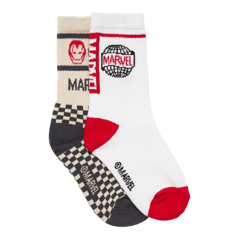 Marvel Checkers 2 Pack Ribbed Crew Socks, White, hi-res