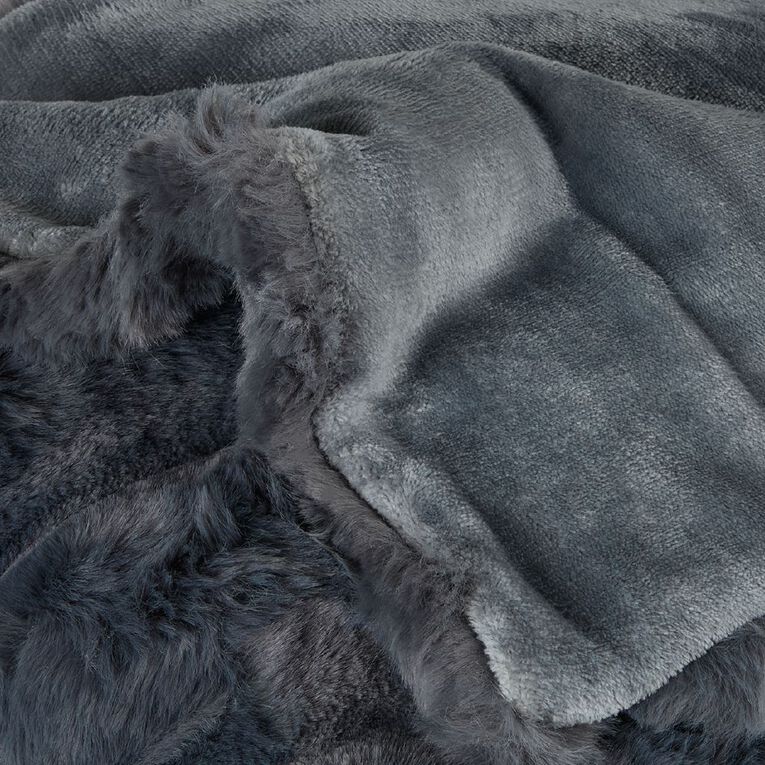 Maison d'Or Faux Fur Ribbed Blanket Grey Queen, , hi-res