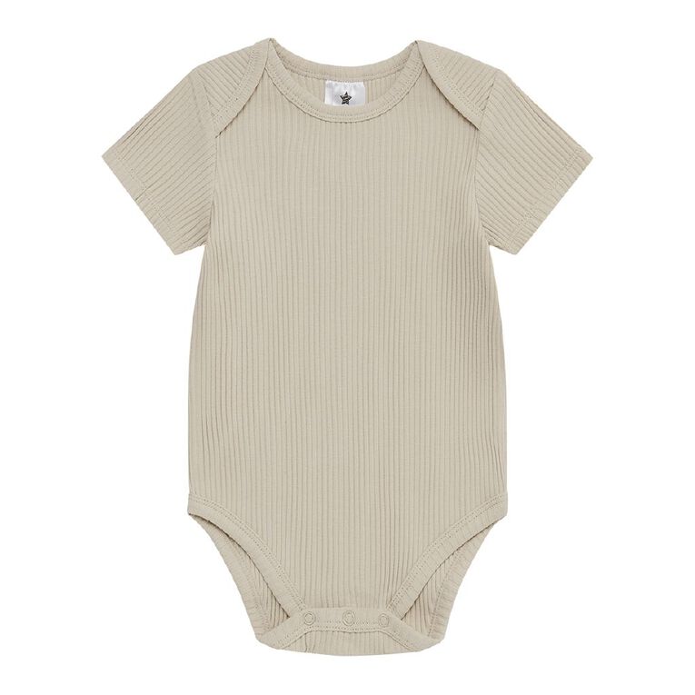 Young Original Babies' Short Sleeve Rib Bodysuit 3 Pack, Brown Light, hi-res