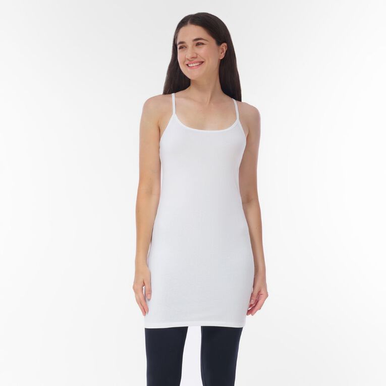 H&H Women's Stretch Longline Cami, White, hi-res