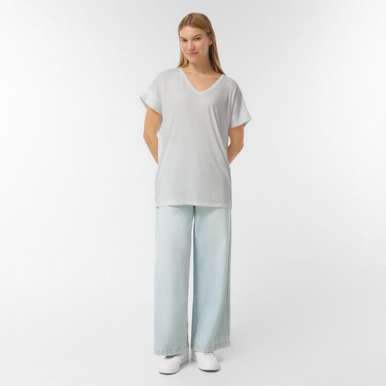 H&H Women's V Neck Drop Shoulder Tunic Top, White, hi-res