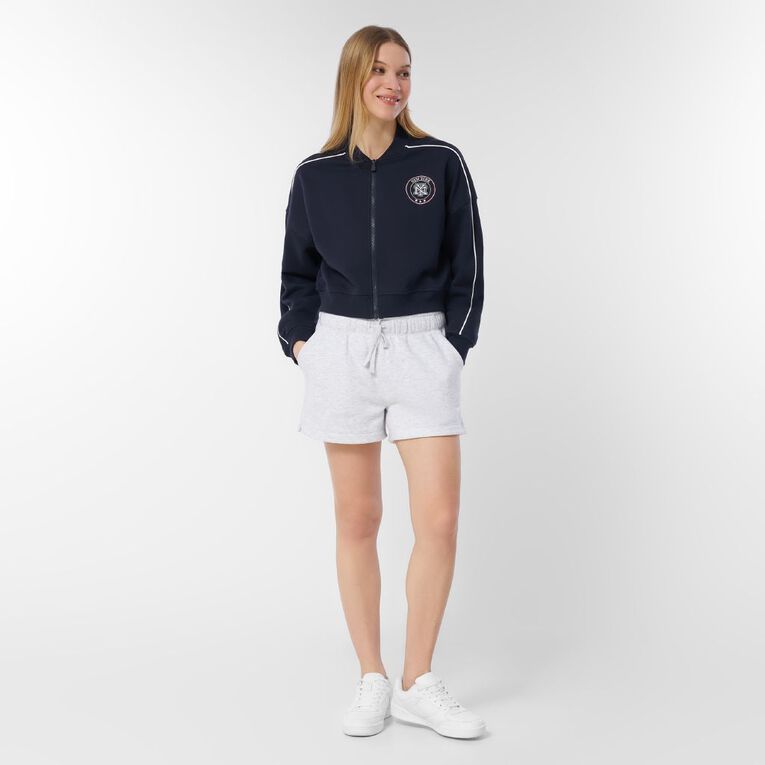 H&H Women's Long Sleeve Crop Zip Thru Sweat, Blue Dark, hi-res