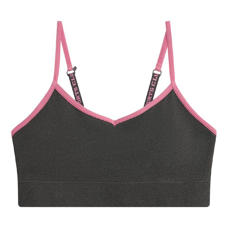H&H Teen Seamfree Padded Convertible Crop 2 Pack, Grey Dark, hi-res