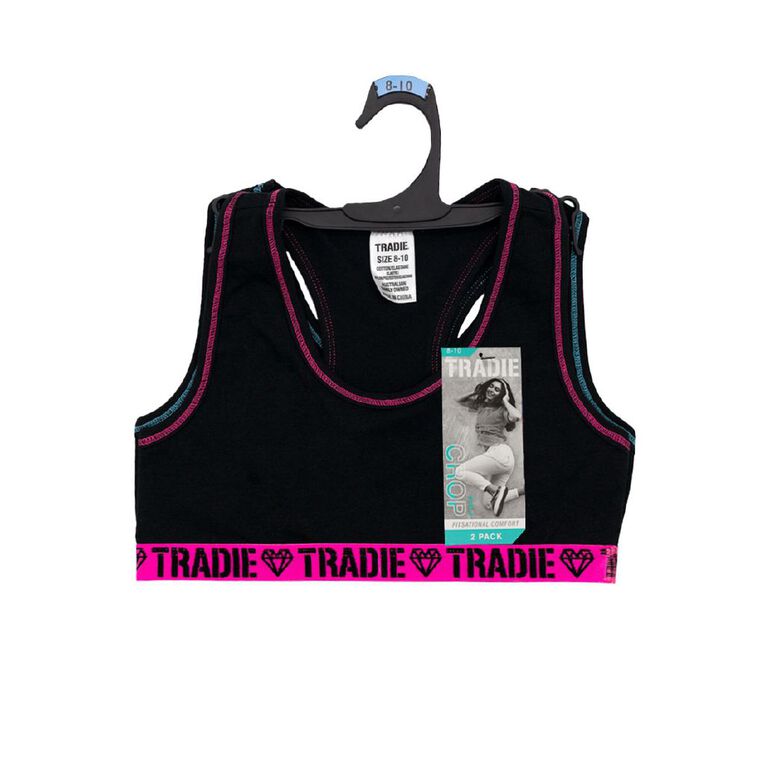 Tradie Girls' Crop 2 Pack, Black, hi-res