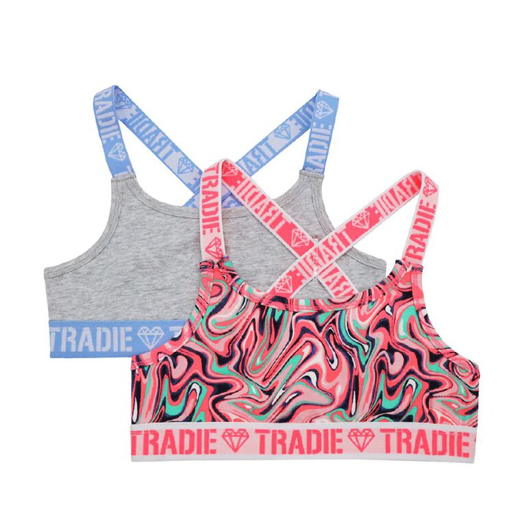 Tradie Girls' Cross Back Crop 2 Pack, Pink, hi-res