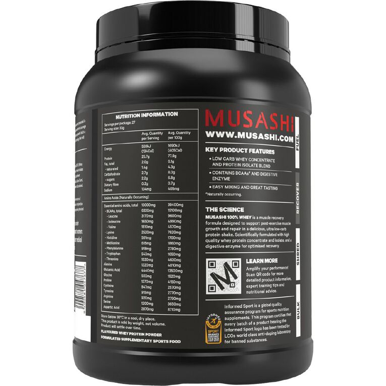 Musashi 100% Whey Protein Powder Vanilla 900g, , hi-res