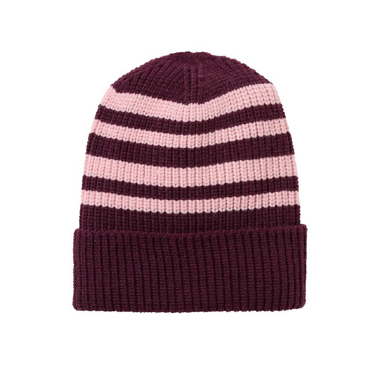Young Original Older Kids' Rib Stripe Beanie, Red Mid, hi-res