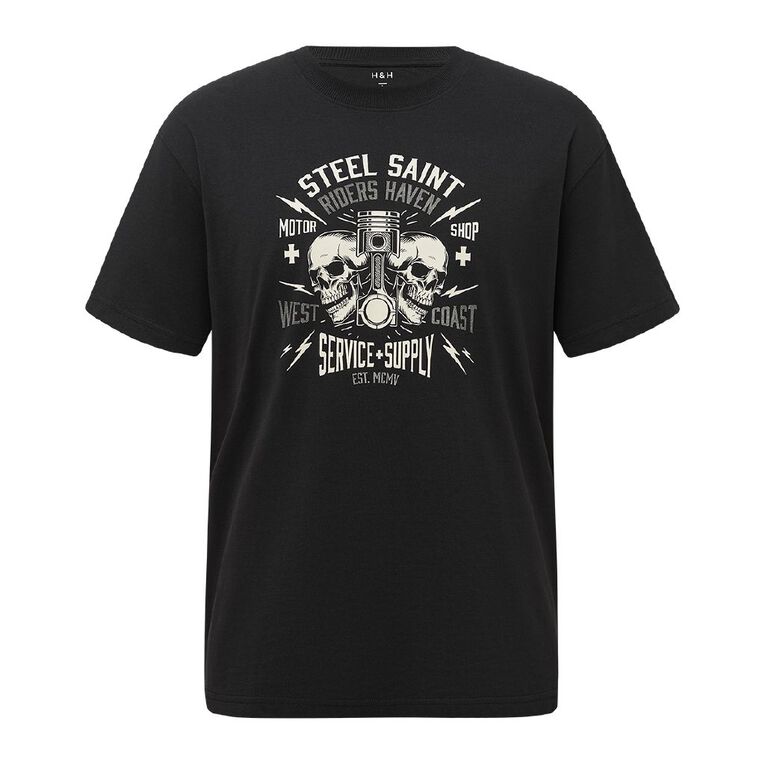 H&H Men's Relaxed Fit Graphic Tee, Black SkullRider, hi-res