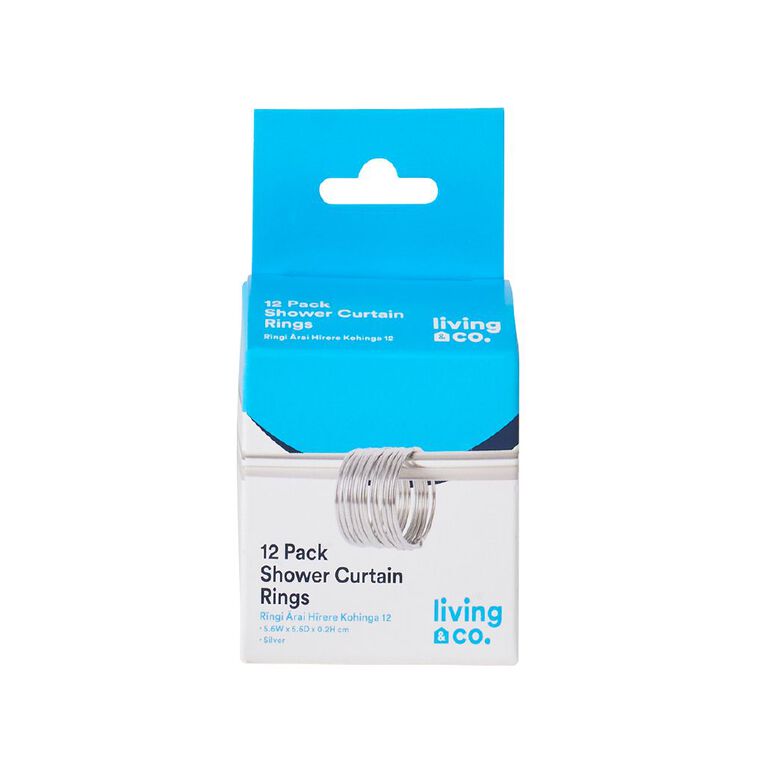 Living & Co Shower Curtain Rings Stainless Steel Silver 12 Pack, , hi-res