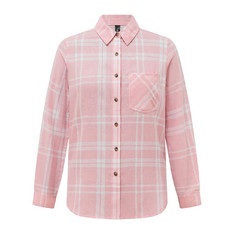 H&H Women's Long Sleeve Flannel Check Shirt, Pink, hi-res
