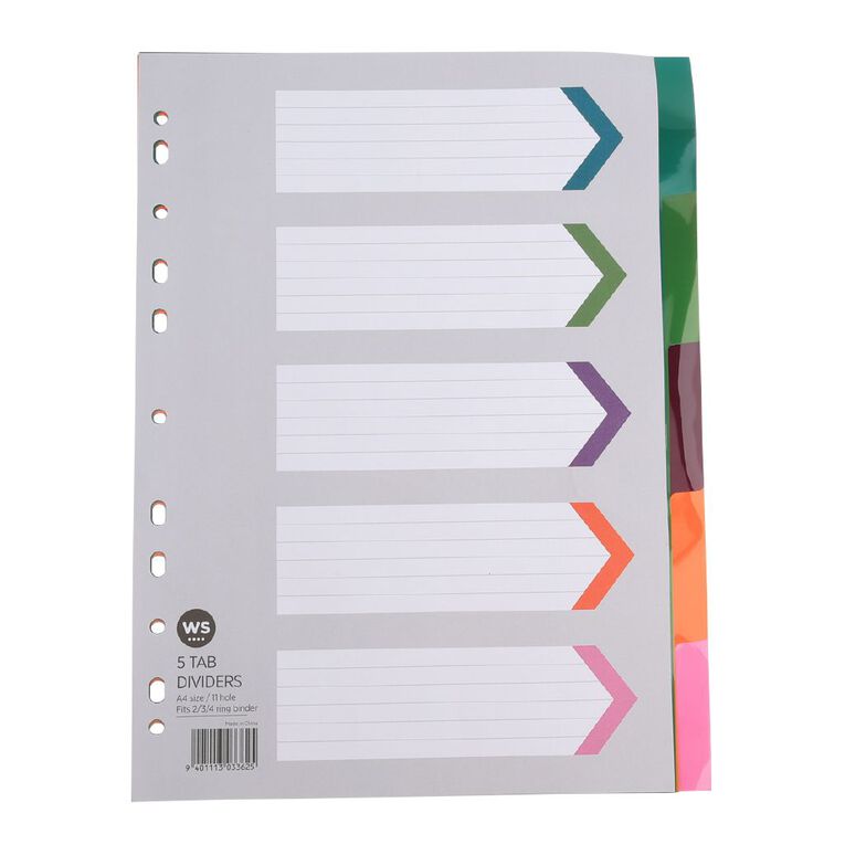 WS 5 Tab Dividers Plastic Multi-Coloured, , hi-res