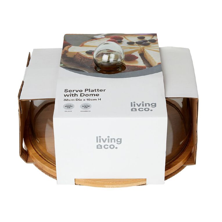 Living & Co Bamboo Board with Glass Dome Natural 32cm, , hi-res