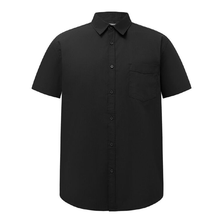 H&H Men's Short Sleeve Plain Dyed Shirt Black The Warehouse
