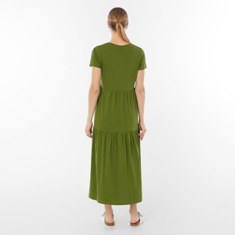 H&H Women's Cotton Slub Tiered Midi Dress, Green Mid, hi-res