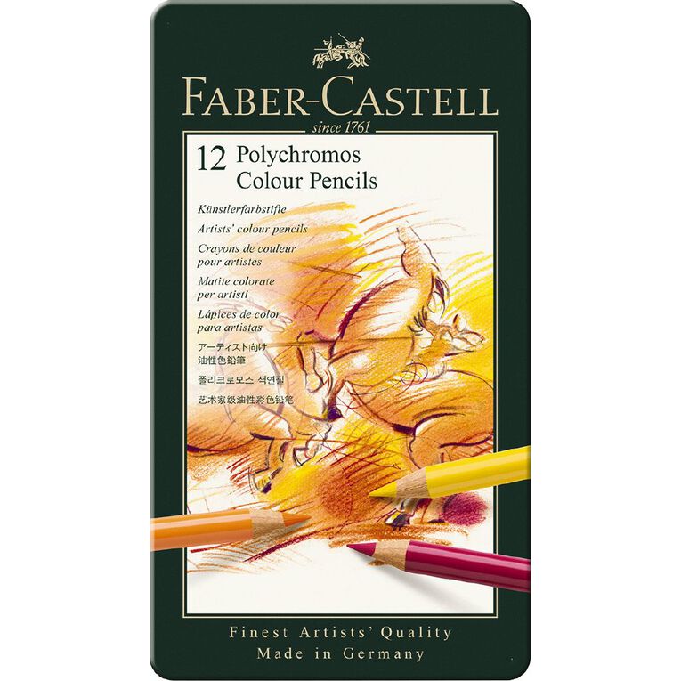 Faber-Castell Polychromos Colour Pencils Tin of 12 Assorted, , hi-res