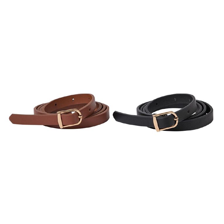 H&H Women's 2 Pack Skinny Belts, Black, hi-res