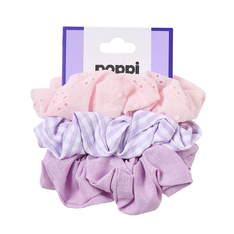 Poppi Mini Scrunchie Gingham Purple Mid 3 Pack, , hi-res