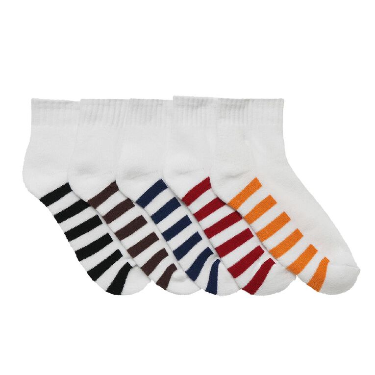 Active Intent Boys' Quarter Crew Cushioned Socks 5 Pack, White W25 WINNER, hi-res
