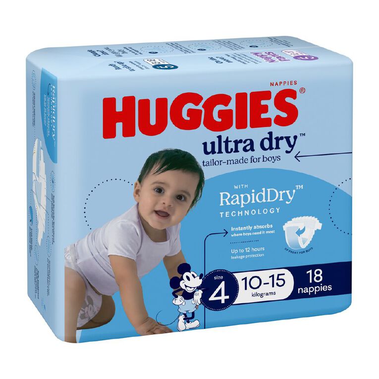 Huggies Boys' Convenience Nappy Toddler Size 4 10-15kg 18 Pack, , hi-res