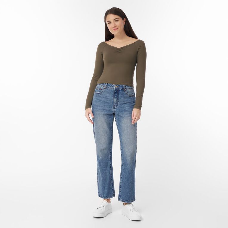 H&H Women's Mid Rise Straight Leg Jean, Denim Mid, hi-res