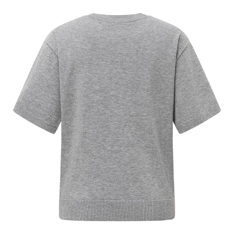 H&H Women's Short Sleeve Knit Tee, Grey Marle, hi-res