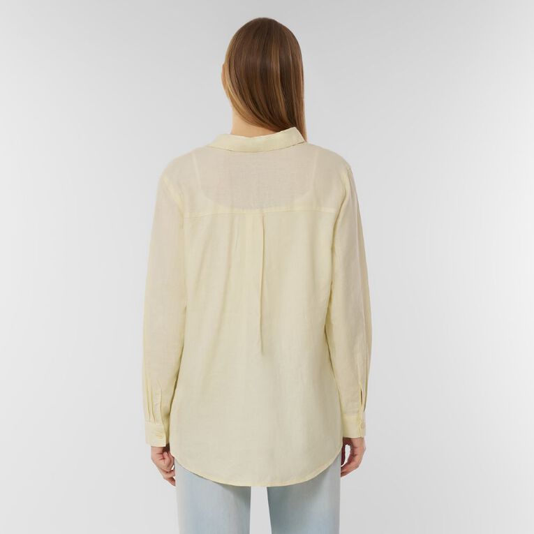 H&H Women's Long Sleeve Essential Linen Blend Shirt, Yellow Light, hi-res