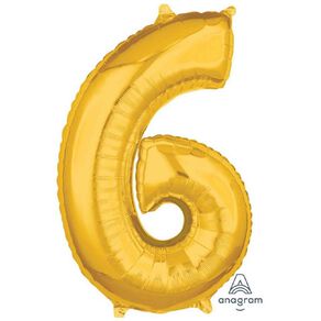 Anagram Mid-Size Shape Gold Number 6 Balloon