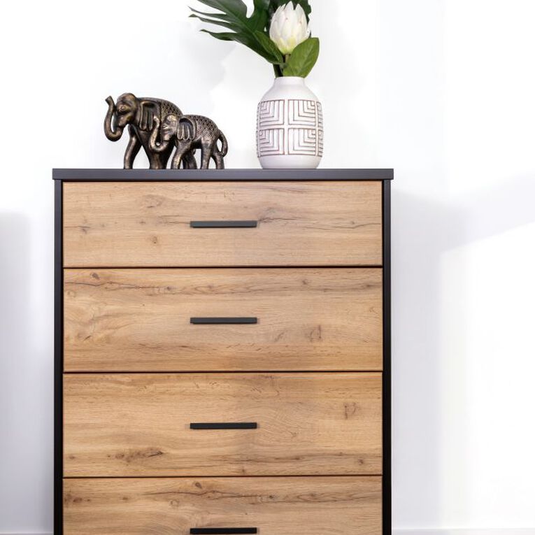 Living & Co Takiwira 4 Drawer Tallboy Black, , hi-res