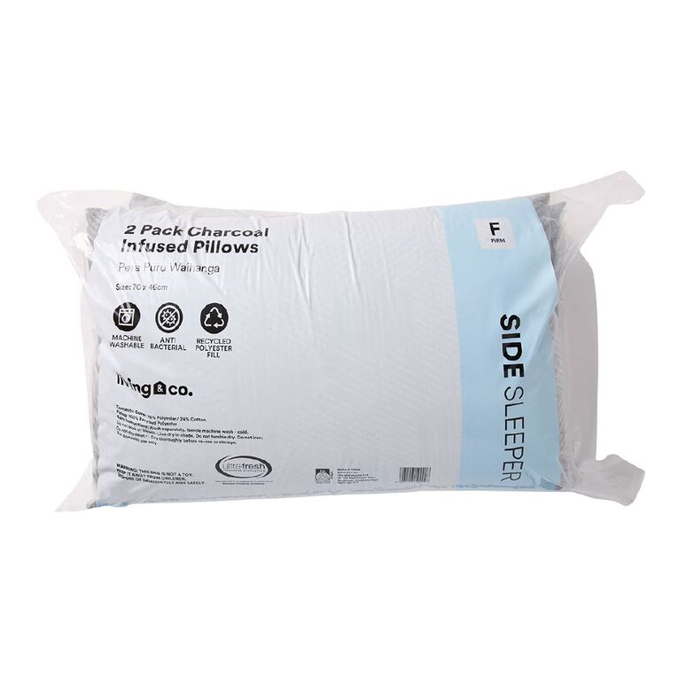 Living & Co Pillow Bamboo Charcoal Firm Grey 2 Pack, , hi-res