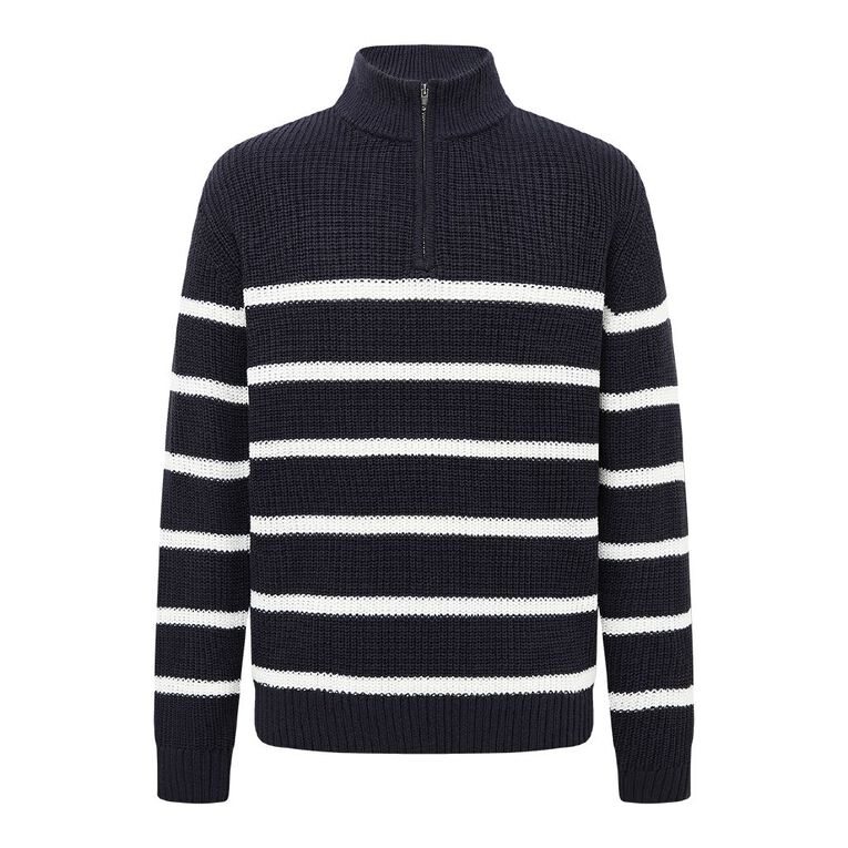 H&H Men's QTR Zip Fisherman Rib Pullover, Navy, hi-res