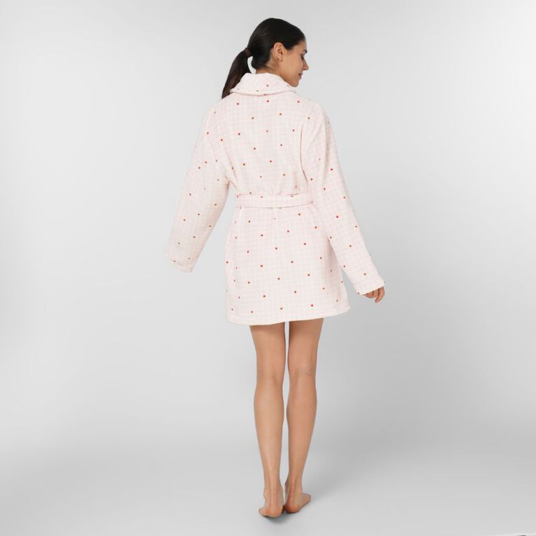 H&H Women's Coral Fleece Short Robe, Pink Light, hi-res