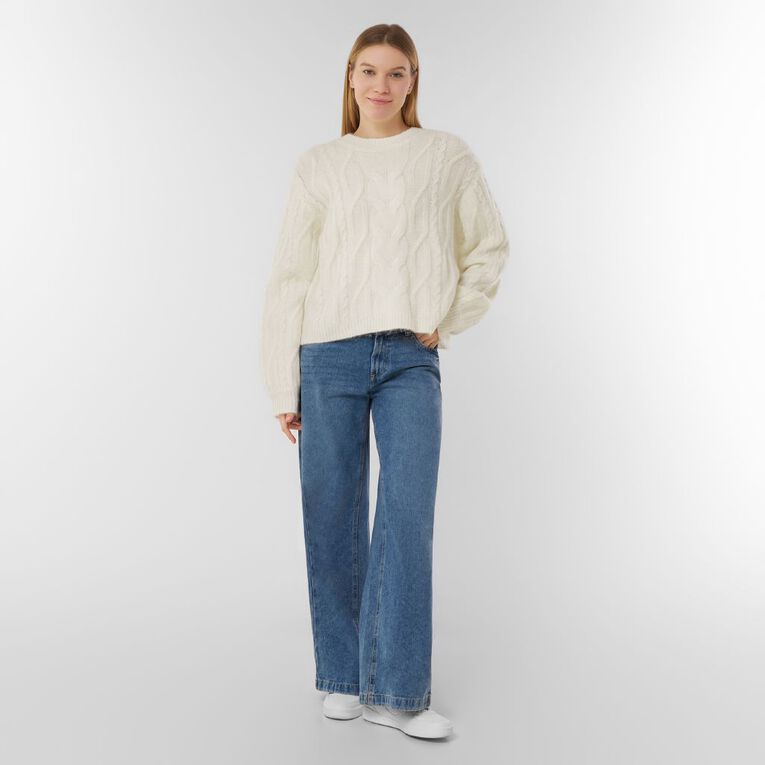 H&H Women's Cable Knit Jumper, White, hi-res