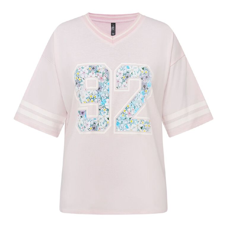 H&H Women's Amber Rixon V-Neck Drop Shoulder Tee, Pink, hi-res