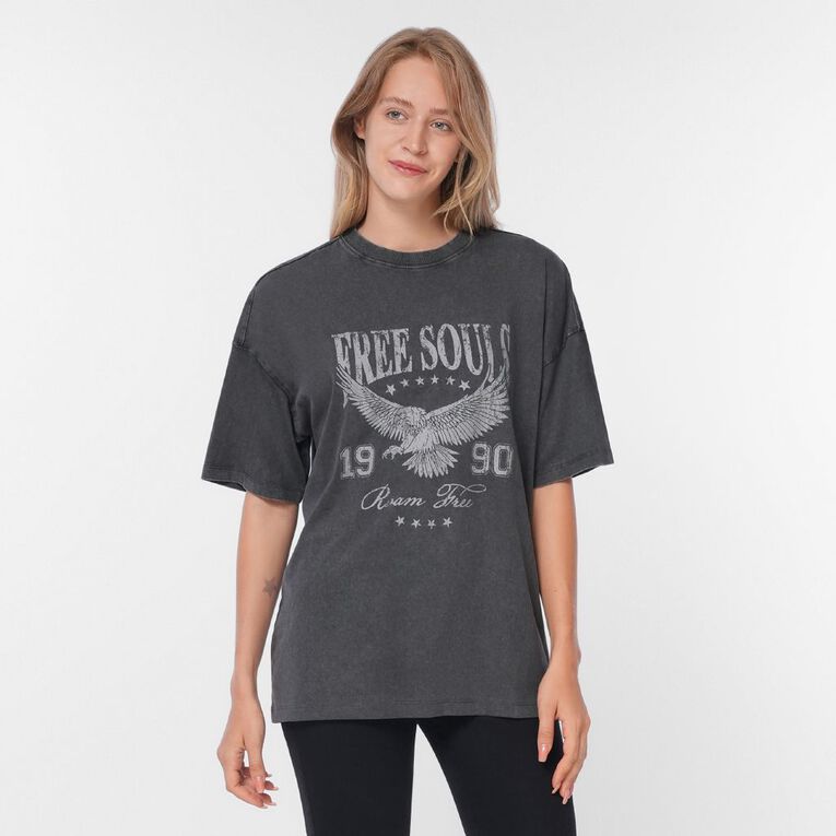 H&H Women's Oversized Boyfriend Graphic Tee, Grey Dark, hi-res