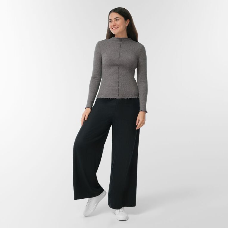 H&H Women's Long Sleeve Fine Rib Seam Detail Top, Grey Dark, hi-res
