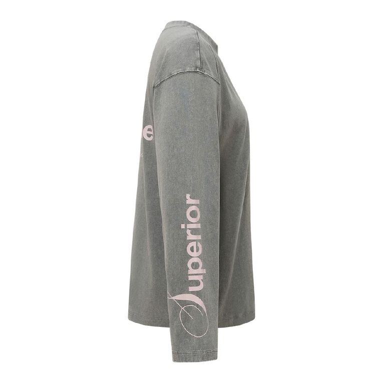 H&H Women's Long Sleeve Graphic Print Tee, Grey Mid, hi-res