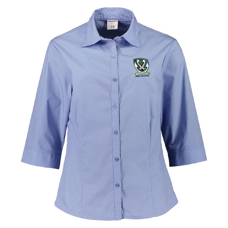 Schooltex Murupara Area 3/4 Blouse with Embroidery, Blue Mid, hi-res