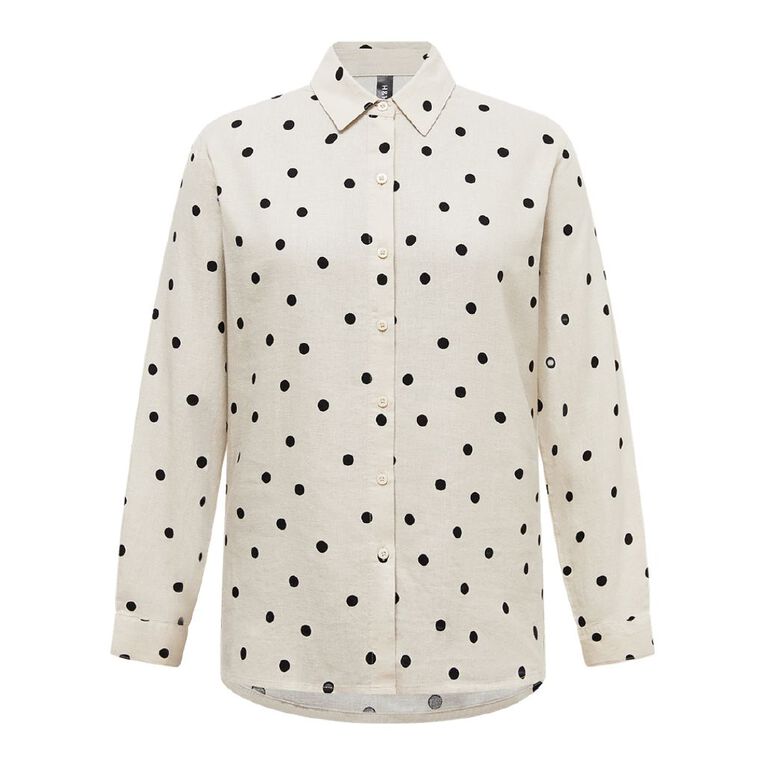H&H Women's Long Sleeve Essential Linen Blend Shirt, Natural, hi-res