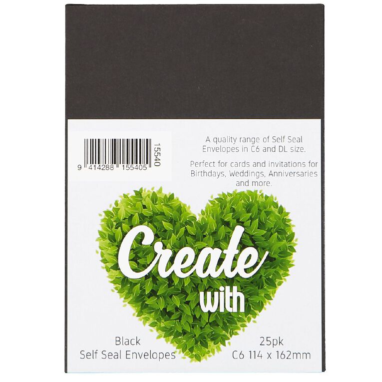 Create With C6 Envelopes Black 25 Pack, , hi-res
