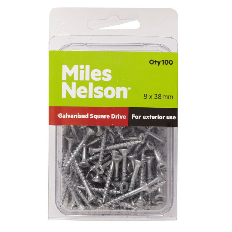 Miles Nelson Galvanised Square Drive Screws 8mm x 38mm, , hi-res